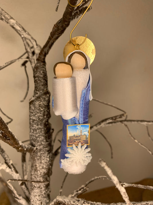 Our Lady of the Snows Wooden Doll Ornament