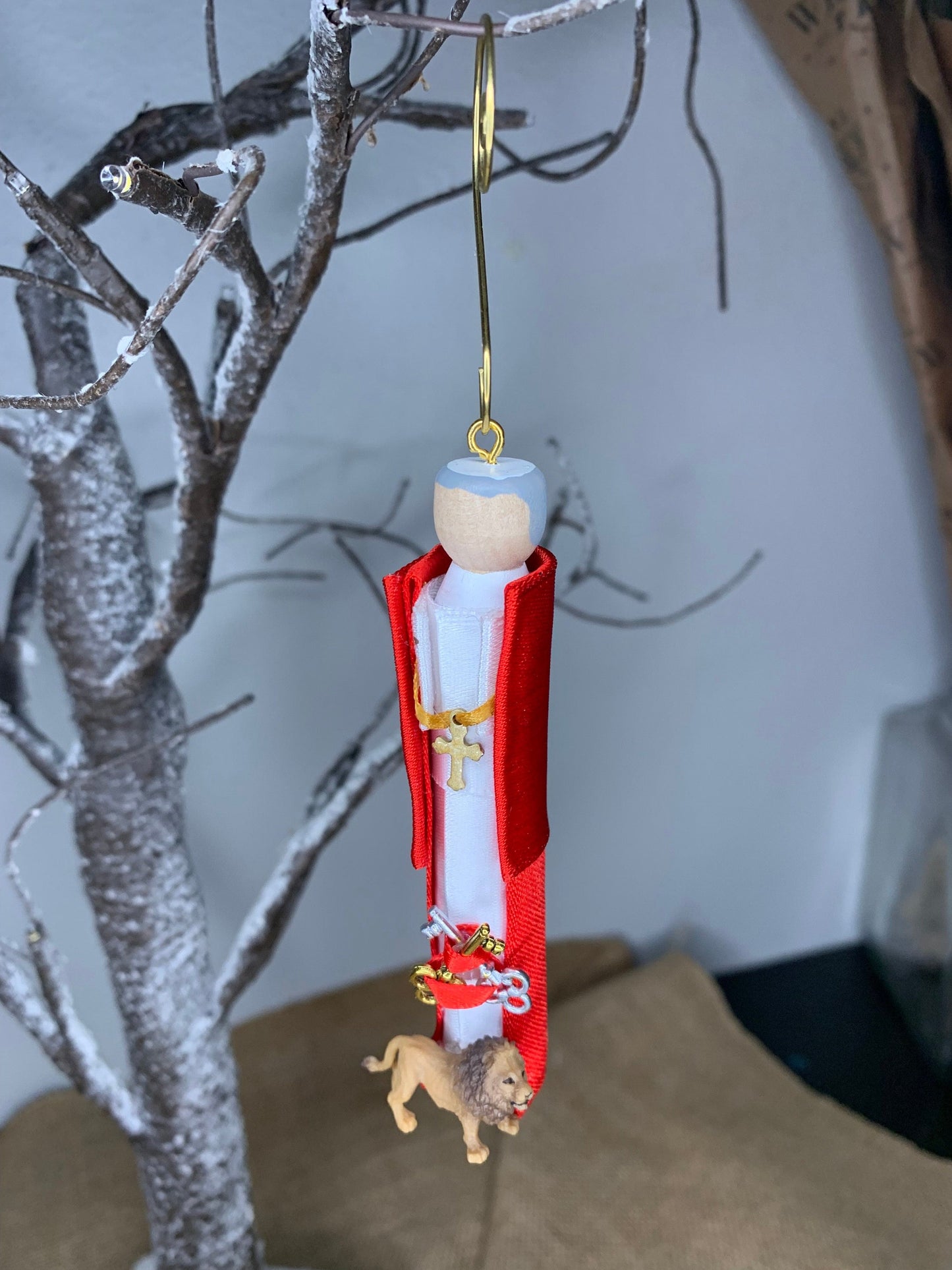 CUSTOM: Pope St. Pius X with Golden Lion (St. Pius X Catholic High School, Atlanta, GA) Wooden Doll Ornament