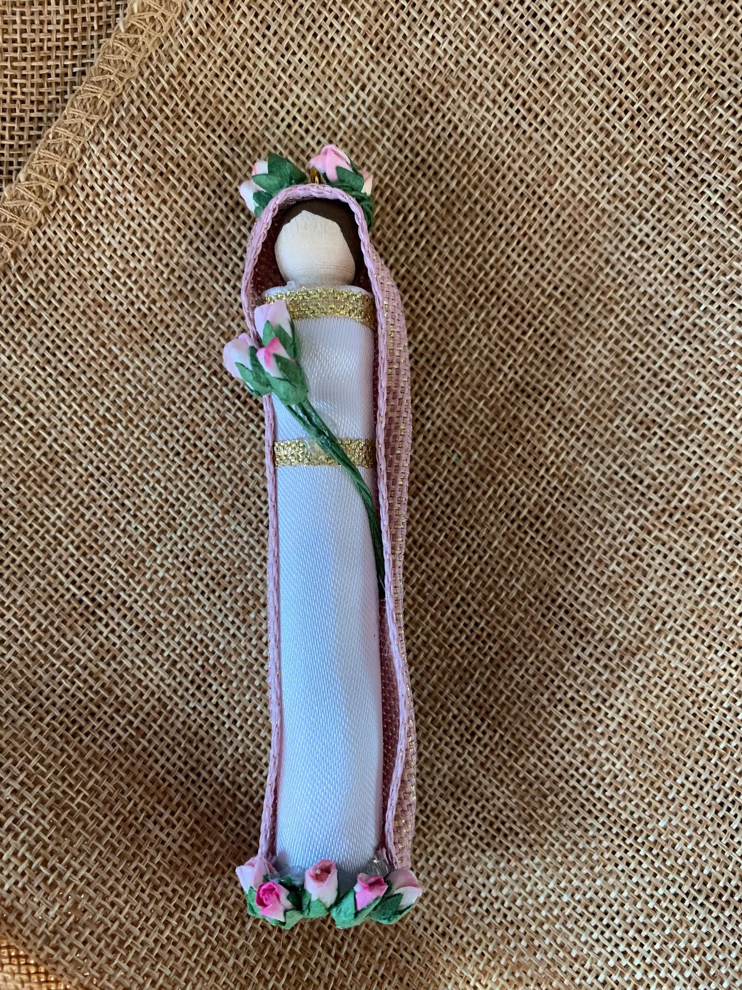 Our Lady of the Rose Wooden Doll Ornament