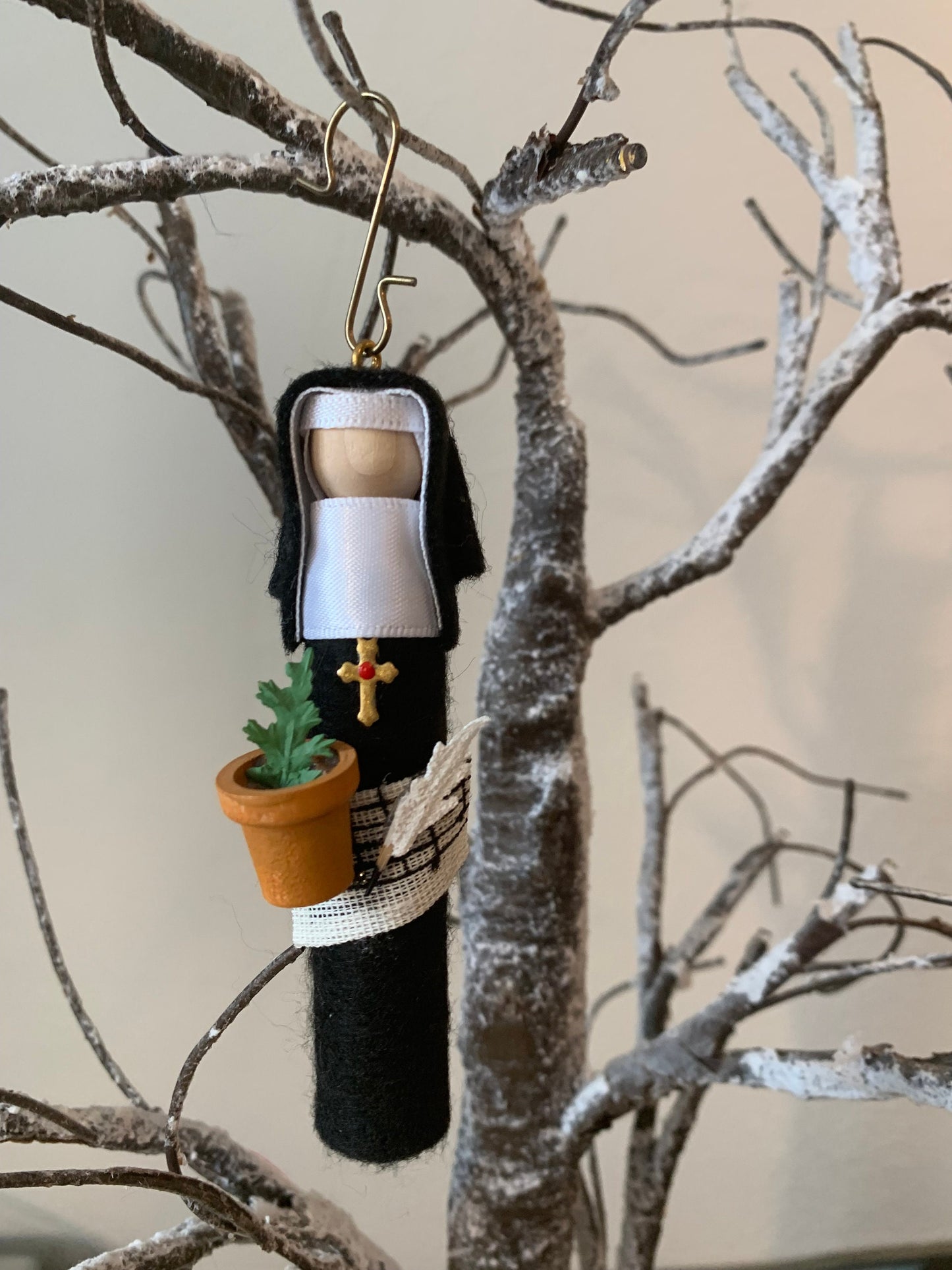 St. Hildegard of Bingen Wooden Doll Ornament