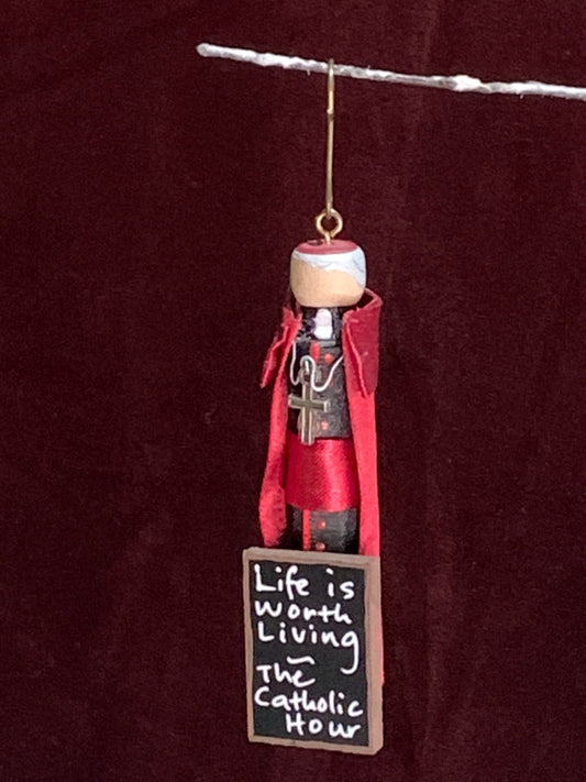 Venerable Fulton Sheen Wooden Doll Ornament