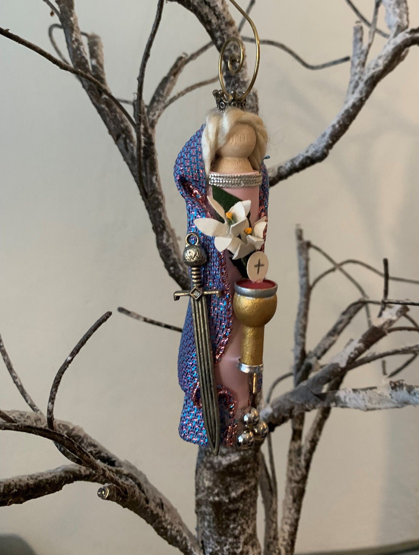 St. Barbara Wooden Doll Ornament