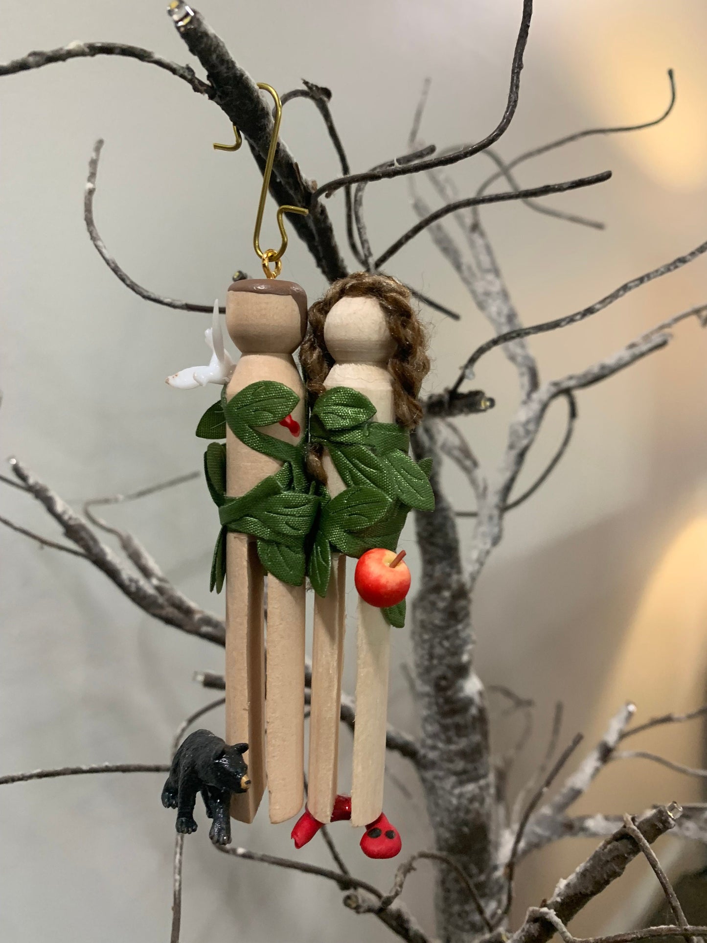 Old Testament Adam and Eve Wooden Doll Ornament