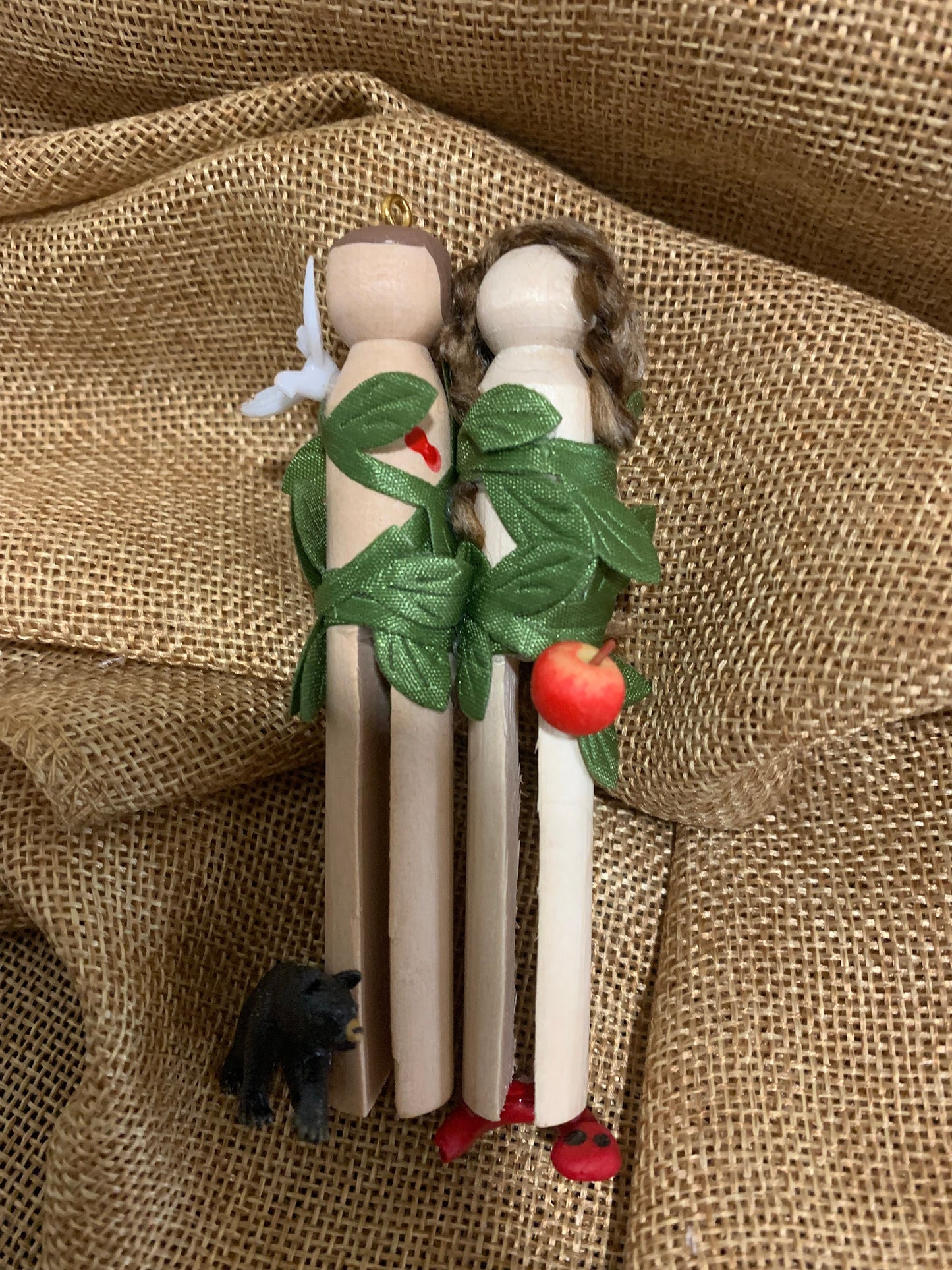 Old Testament Adam and Eve Wooden Doll Ornament